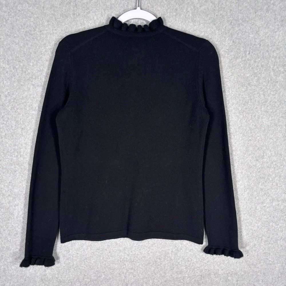 Charter Club 100% Cashmere Sweater‎ Small Black Ruffle Neck Henley Twee Preppy - Picture 8 of 10